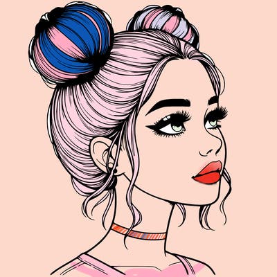 realistic girl with buns on the top of her head