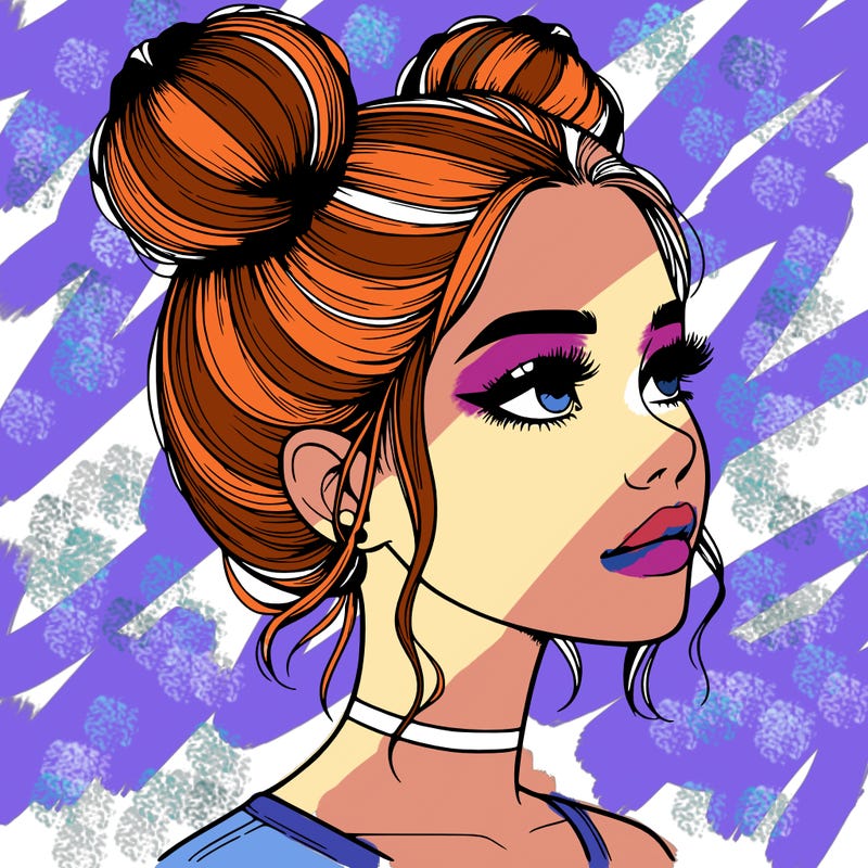 realistic girl with buns on the top of her head