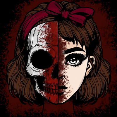realistic girl with half skull mask