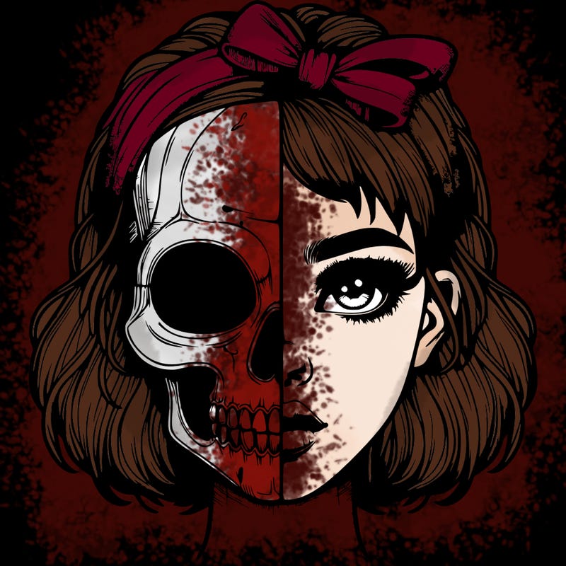 realistic girl with half skull mask