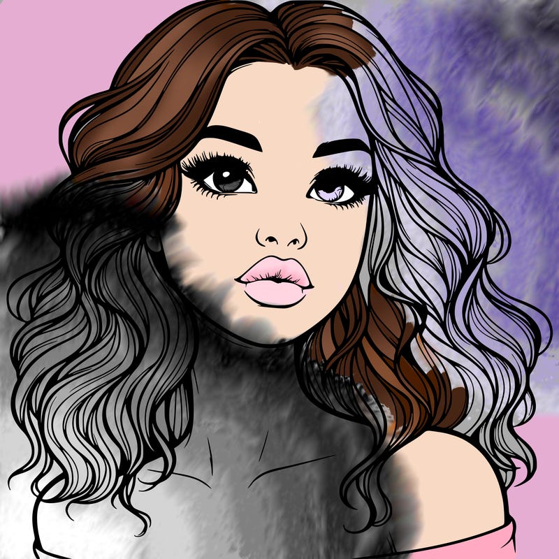 realistic girl with wavy hair and lips