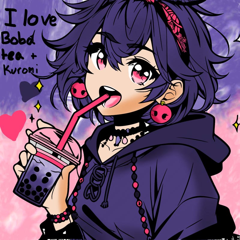 hot baddie anime girl drinking boba and biting the straw