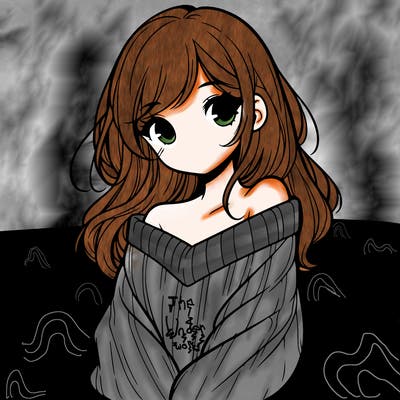 shy pretty girl wearing a sweater that is falling off one shoulder portrait