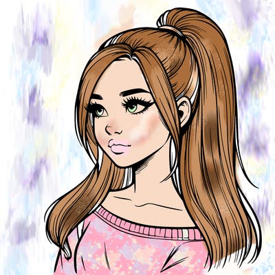 realistic girl with a high ponytail