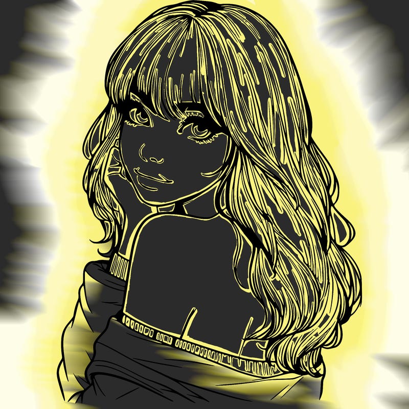 realistic girl with bangs looking over her shoulder