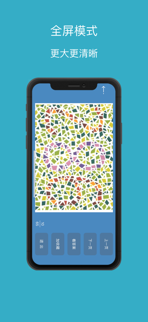 色盲色弱自检 - A full-screen Ishihara test plate displayed on a mobile phone for color vision deficiency screening.