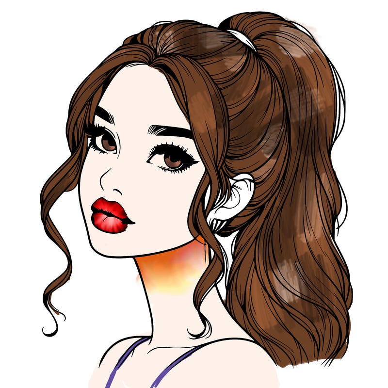 realistic girl with a ponytail on her hair and lips