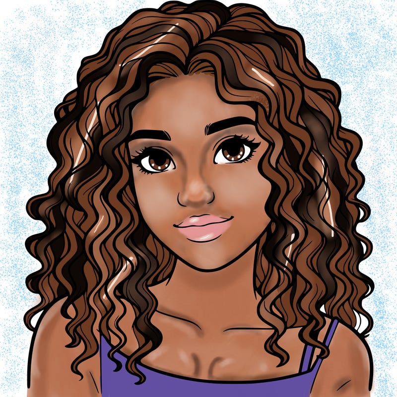 realistic, teenage girl with curly hair