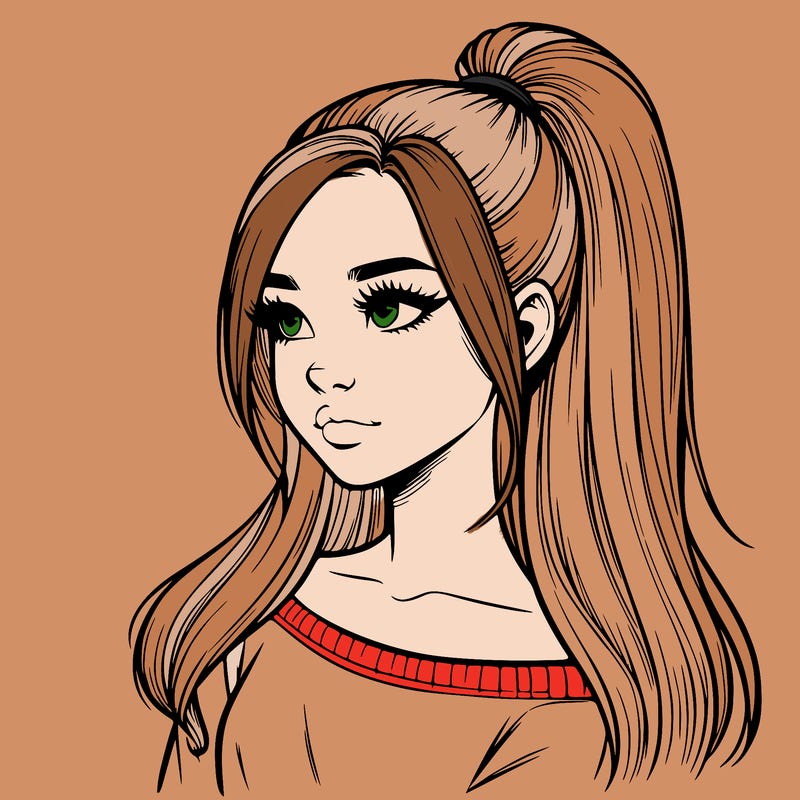 realistic girl with a high ponytail