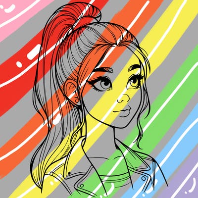 realistic girl with a high ponytail