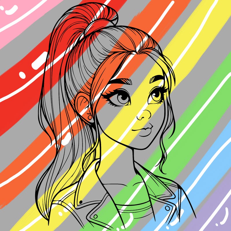 realistic girl with a high ponytail