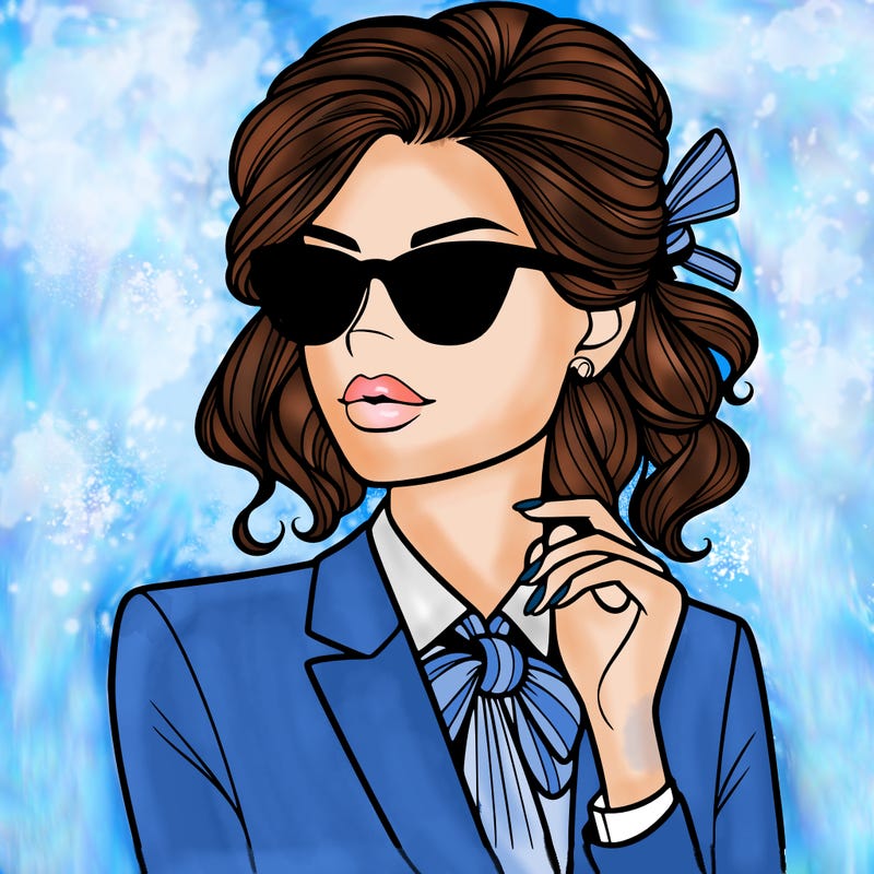 elegant woman in suit and sunglasses