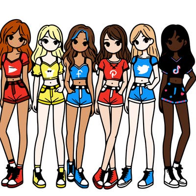 a group of girls wearing crop tops and shorts