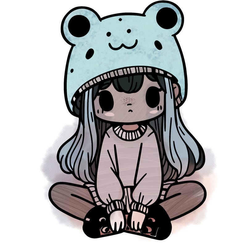 a girl wearing a frog hat and some frog socks