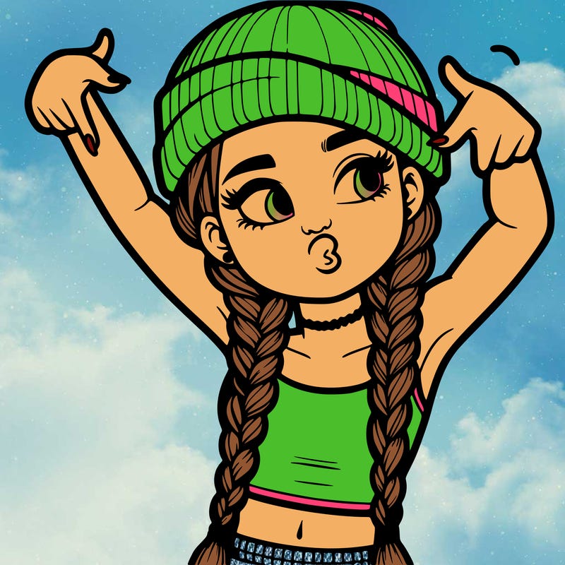realistic teenage girl with braids and a beanie and crop top doing 🫶🏼
