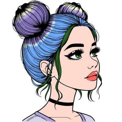 realistic girl with buns on the top of her head