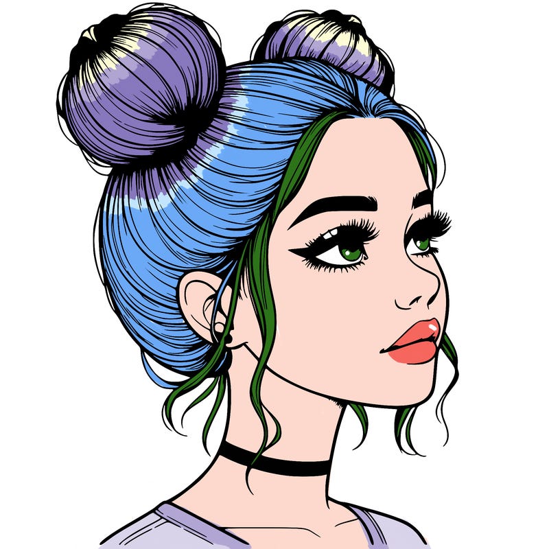 realistic girl with buns on the top of her head