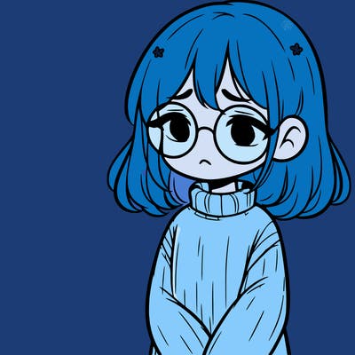 sad girl with glasses in a sweater