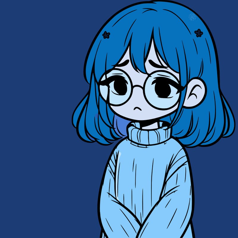 sad girl with glasses in a sweater