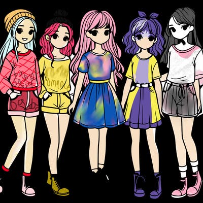 a group of five girls