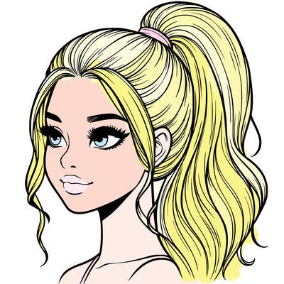 realistic girl with a high ponytail
