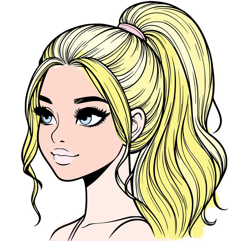 realistic girl with a high ponytail