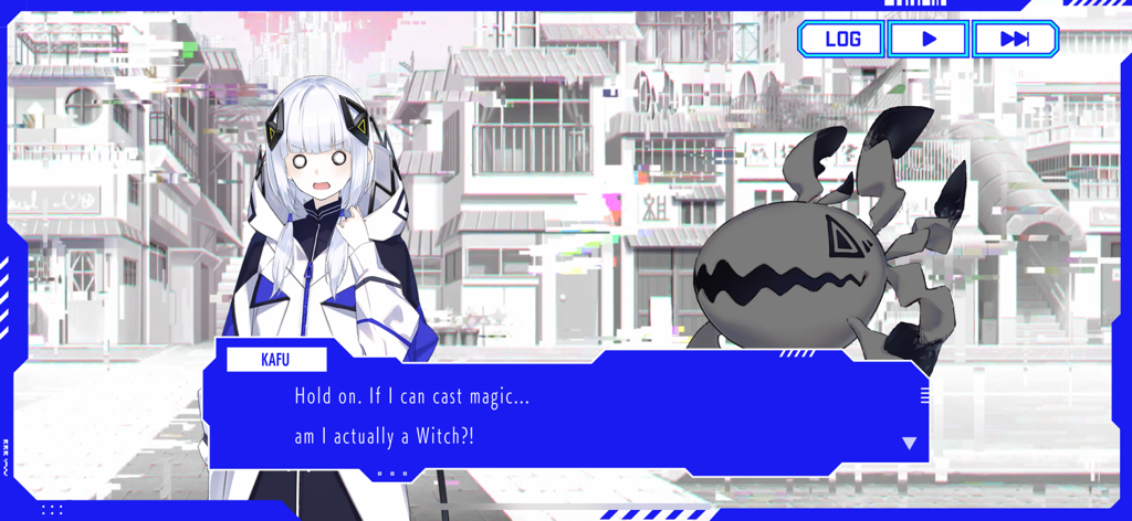 KAMITSUBAKI CITY ENSEMBLE - A visual novel dialogue scene from KAMITSUBAKI CITY ENSEMBLE featuring character KAFU with a surprised expression