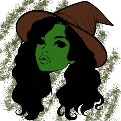 realistic witch girl with wavy hair and lips