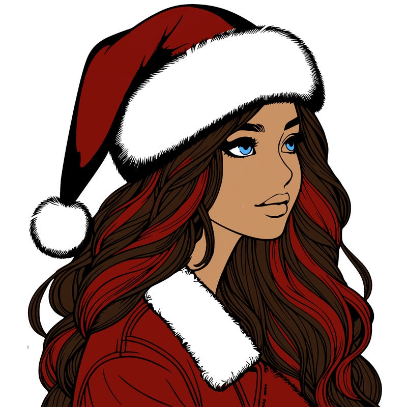 realistic girl in santa hat