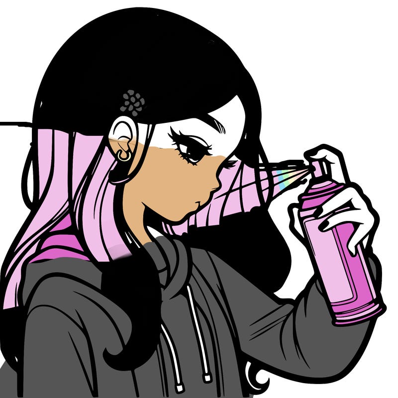 a realistic girl spray painting