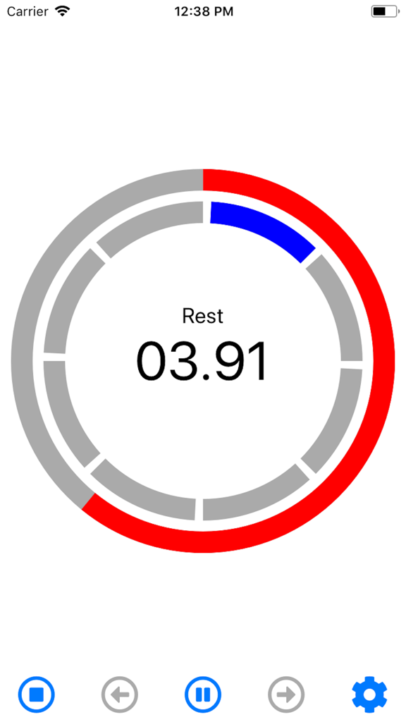 Tabata Timer - HIIT - A minimalist HIIT workout timer screen showing a rest interval with a circular progress indicator.
