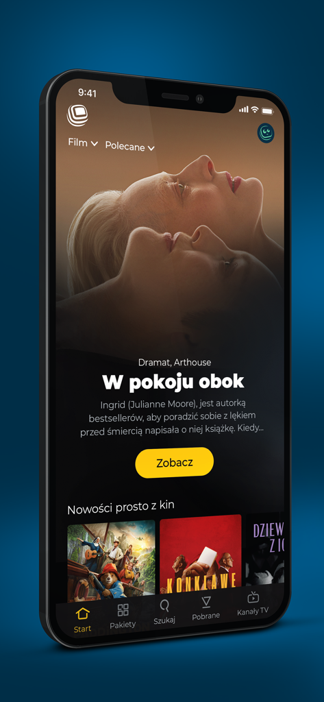 Smartphone-Bildschirm mit der Polsat Box Go App mit polnischen Filmen