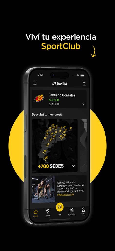 SportClub - SportClub mobile app dashboard showing user profile and gym membership details