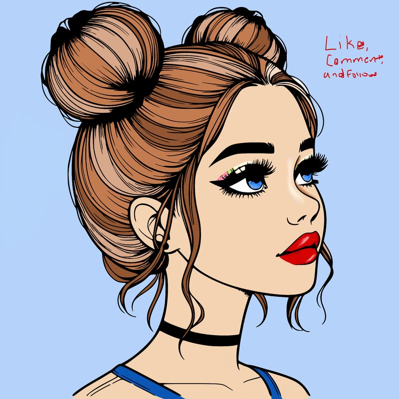 realistic girl with buns on the top of her head