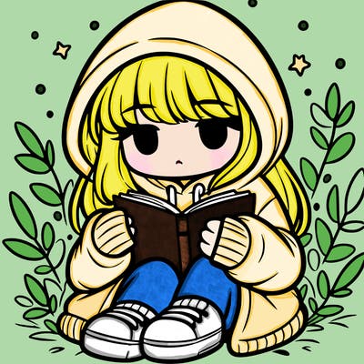 girl in oversized hoodie reading a book