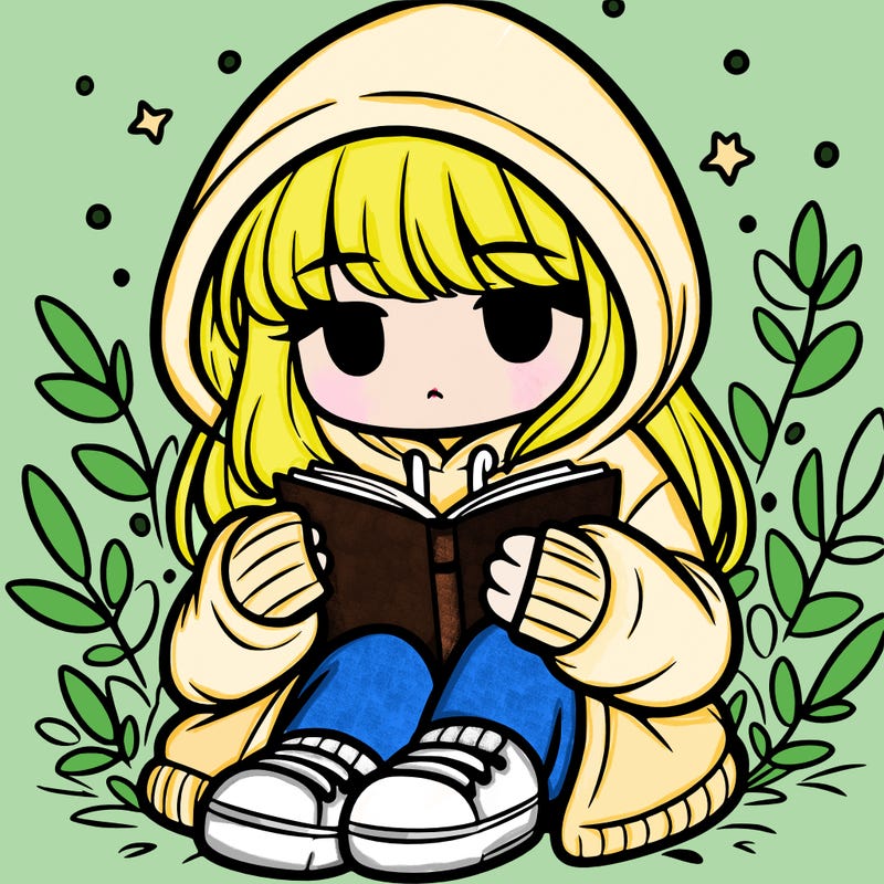 girl in oversized hoodie reading a book