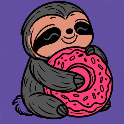 sloth cuddling a donut