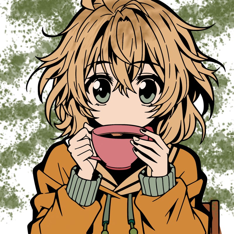 anime character drinking tea