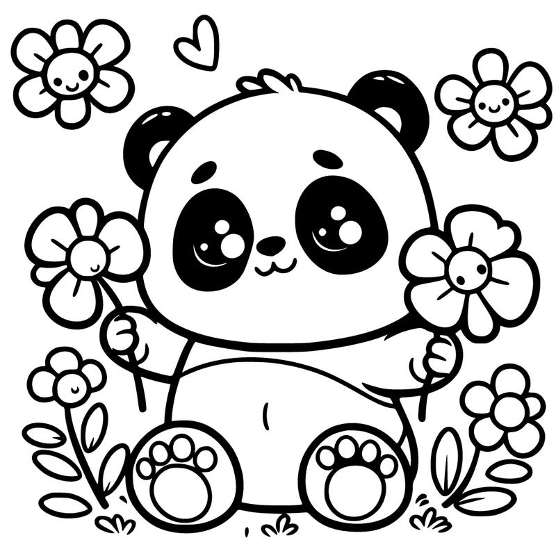 cartoon panda with flowers