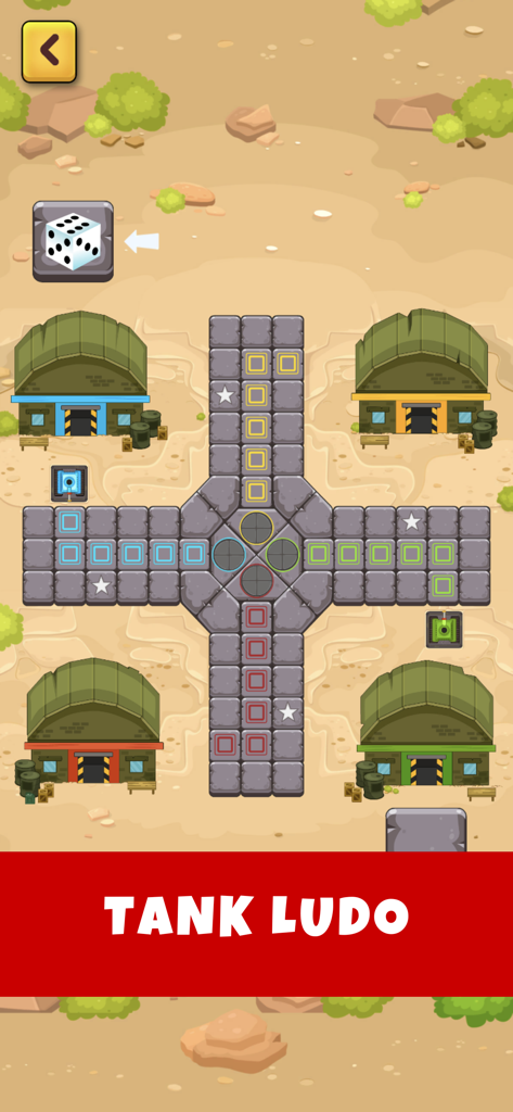 Tank Ludo game board with military bases and tanks