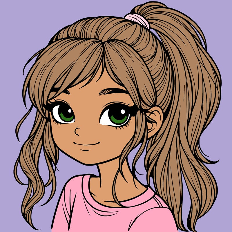 realistic girl with ponytail