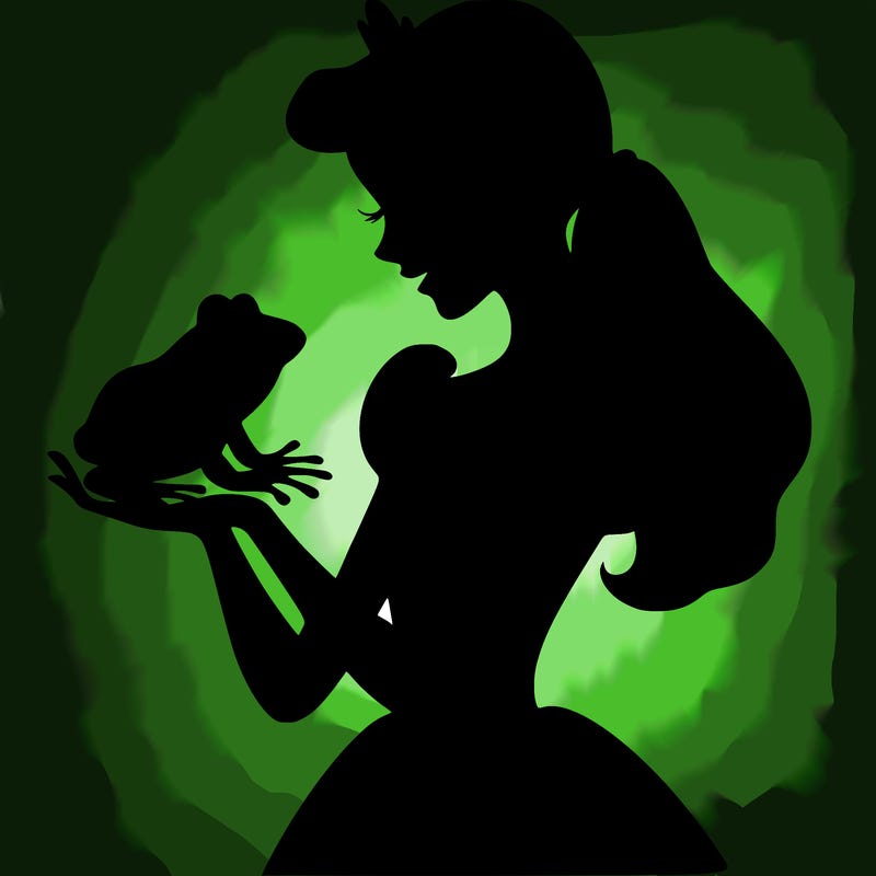 a shadow of a princess holding a frog realistic