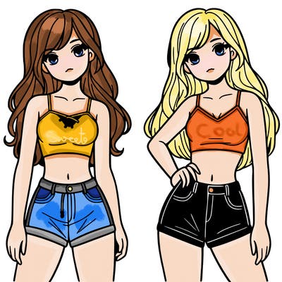 2 girls in a crop tops and shorts