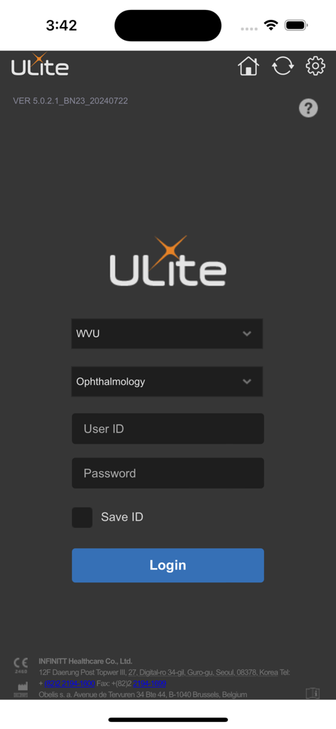 ULite - Login screen of the ULite medical imaging and radiology app