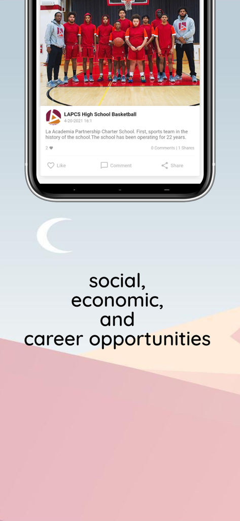 Iungo World - Basketball team post on the Iungo World app featuring social and career opportunities for athletes
