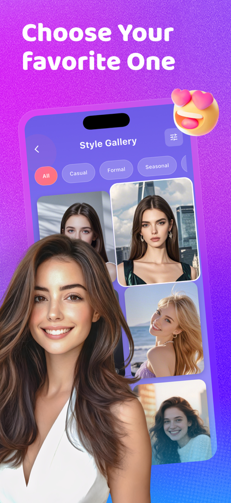 Veemo - Enjoy Life - Interfaz de la galería de estilo de la aplicación Veemo que muestra diversas recomendaciones de atuendos y categorías de moda como casual y formal.