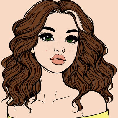 realistic girl with wavy hair and lips