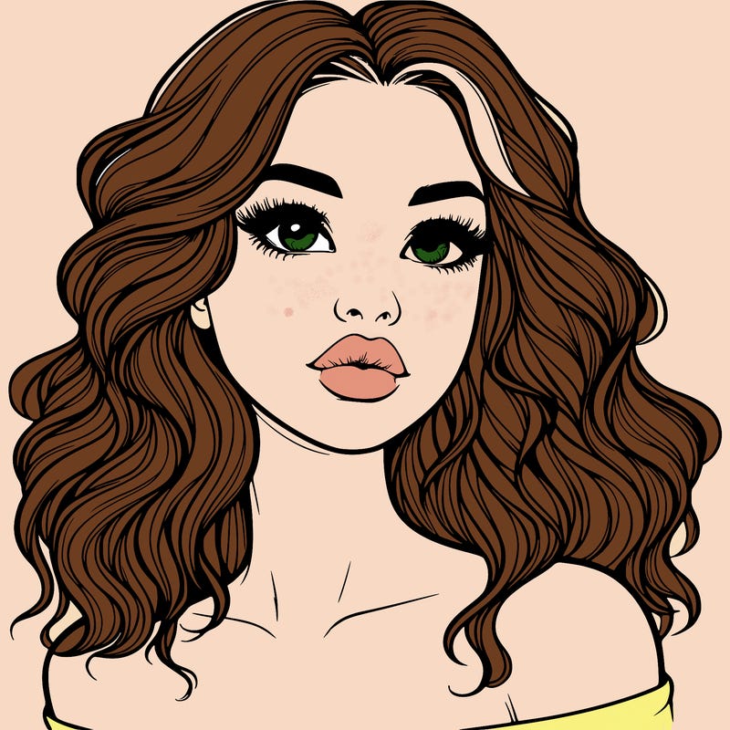 realistic girl with wavy hair and lips