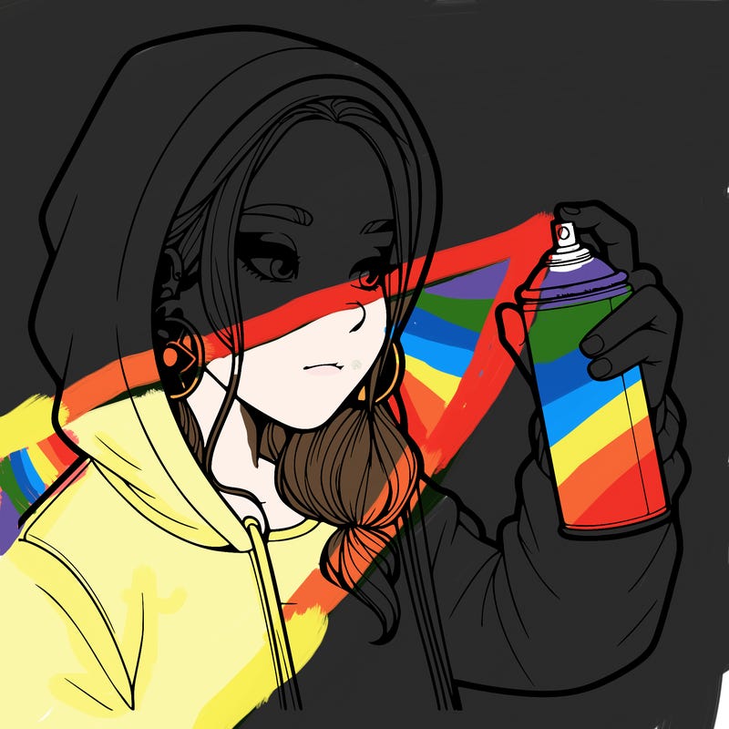 a realistic girl, spray painting