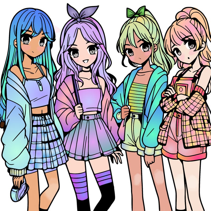teen manga girls group of 4